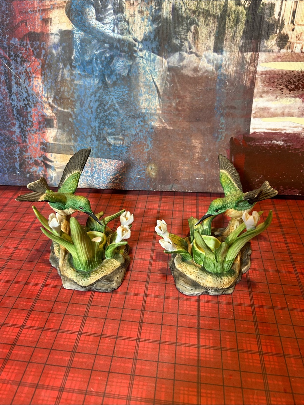 VTG Porcelain Hummingbird Candlestick Holder Set